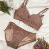 下着 くすみカラーホワイトステッチフラワー刺繍ノンワイヤーブラ&ショーツセット | marcydorn | 詳細画像4