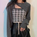 グレー | トップス 変形デザイン千鳥柄ニット 2点セット | marcydorn