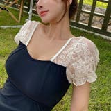 水着 透け感フラワーレースパフスリーブワンピース水着 スカート付き2点セット | marcydorn | 詳細画像11