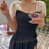 水着 透け感フラワーレースパフスリーブワンピース水着 スカート付き2点セット | marcydorn | 詳細画像2