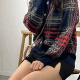 チェックカーディガン ラウンドネック アルパカウール ニットセーター | marcydorn | 詳細画像23 