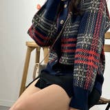 チェックカーディガン ラウンドネック アルパカウール ニットセーター | marcydorn | 詳細画像25 