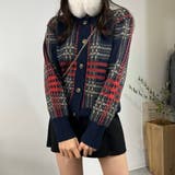 チェックカーディガン ラウンドネック アルパカウール ニットセーター | marcydorn | 詳細画像6 