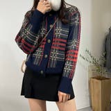 チェックカーディガン ラウンドネック アルパカウール ニットセーター | marcydorn | 詳細画像7 