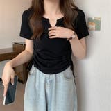 ブラック | Vネックサイドギャザートップス | marcydorn