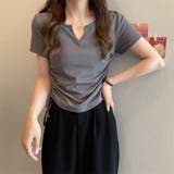 グレー | Vネックサイドギャザートップス | marcydorn