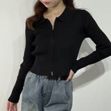 ブラック | スリムジップアップ ニットカーディガン ショートトップス | marcydorn