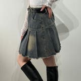 ハイウエストデニム×プリーツ風フレアミニスカート デニムスカート | marcydorn | 詳細画像13