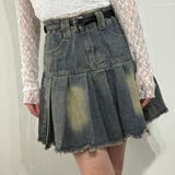 ブルー | ハイウエストデニム×プリーツ風フレアミニスカート デニムスカート | marcydorn