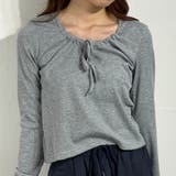 グレー | うるふわガール リブリボンカットソー ロングTシャツ | marcydorn