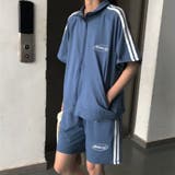 ライトブルー | ルームウェア ラインジャージ風デザインセットアップ/ルームウェア | marcydorn