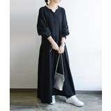 ブラック× | 前ボタンフレアダブルガーゼワンピース【M】【L】レディース 春秋冬 ワンピース | and it 