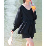 69-ブラック | ラッシュガードギャザー切替シャーリングスリーブカシュクール UVカット 紫外線防… | and it