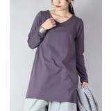 43スモーキーパープル | Vネック7分袖Aラインロングカットソー Ⅿ L | and it