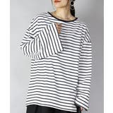 112ホワイトxブラック | ドロップショルダー長袖ボーダービッグカットソーゆったり オーバーサイズ ロンT | and it