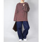 024ボルドーxホワイト | ドロップショルダー長袖ボーダービッグカットソーゆったり オーバーサイズ ロンT | and it