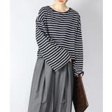 113ブラックxホワイト | ドロップショルダー長袖ボーダーショートカットソー 新作 トップス | and it