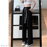 ブラック | ワイドパンツ ゆったり 薄手パンツ ウエストゴム 夏服 サイドポケット | And Kawaii