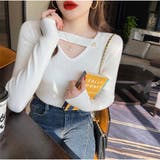 リブニット 春秋 フロントオープン Vネック 長袖ニットソー ベーシック | And Kawaii | 詳細画像10 