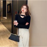 リブニット 春秋 フロントオープン Vネック 長袖ニットソー ベーシック | And Kawaii | 詳細画像5 