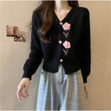 花刺繍ニットカーディガン 3D フラワーニット 長袖 セーター 韓国風 秋 冬 | And Kawaii | 詳細画像1