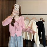 花刺繍ニットカーディガン 3D フラワーニット 長袖 セーター 韓国風 秋 冬 | And Kawaii | 詳細画像2