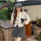 ニットカーディガン V開きカーディガン 大きなハートロゴ | And Kawaii | 詳細画像12 
