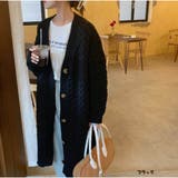 ブラック | ニットカーディガン 秋服 ロングカーディガン ケーブル編みニットカーディガン | And Kawaii
