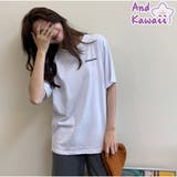 Tシャツ  コットン半袖 夏 ゆったり ロゴプリント トップス | And Kawaii | 詳細画像1 