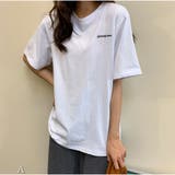 Tシャツ  コットン半袖 夏 ゆったり ロゴプリント トップス | And Kawaii | 詳細画像2 