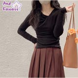 Tシャツトップス 春新作 斜め襟 無地長袖インナー 韓国ファッション | And Kawaii | 詳細画像1 