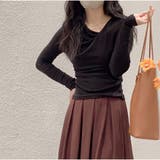 Tシャツトップス 春新作 斜め襟 無地長袖インナー 韓国ファッション | And Kawaii | 詳細画像9 