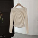 ベージュ | Tシャツトップス 春新作 斜め襟 無地長袖インナー 韓国ファッション | And Kawaii