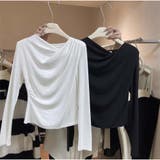 Tシャツトップス 春新作 斜め襟 無地長袖インナー 韓国ファッション | And Kawaii | 詳細画像2 
