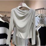 Tシャツトップス 春新作 斜め襟 無地長袖インナー 韓国ファッション | And Kawaii | 詳細画像3 