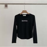 ブラック | Tシャツ トップス 長袖 logoプリント 定番 韓国ファッション | And Kawaii