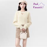 ニット 丸首 Vネック トップス 秋冬 セーター あったか 韓国 | And Kawaii | 詳細画像1 