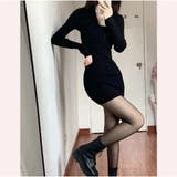フィットリブニットミニワンピース 長袖 ミディアム丈 着痩せ 着回し 春 | And Kawaii | 詳細画像9