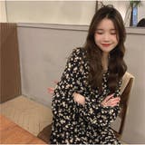 花柄 ロングワンピース Vネック 長袖 花柄カジュアルワンピース 韓国風 | And Kawaii | 詳細画像11