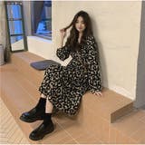 花柄 ロングワンピース Vネック 長袖 花柄カジュアルワンピース 韓国風 | And Kawaii | 詳細画像2