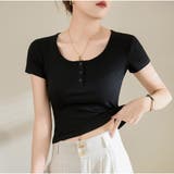 リブフィット半袖Tシャツ 前ボタン付き 韓国風 | And Kawaii | 詳細画像1