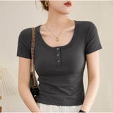 リブフィット半袖Tシャツ 前ボタン付き 韓国風 | And Kawaii | 詳細画像7