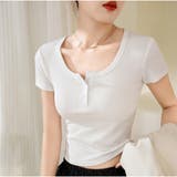 リブフィット半袖Tシャツ 前ボタン付き 韓国風 | And Kawaii | 詳細画像11