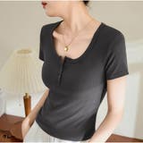 グレー | リブフィット半袖Tシャツ 前ボタン付き 韓国風 | And Kawaii