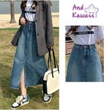 ロングデニムスカート ロングタイトスカート スリムAライン | And Kawaii | 詳細画像1