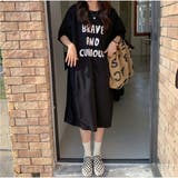 ブラック | ワンピース 半袖 膝丈ワンピ レディース ロゴワンピース 夏服 | And Kawaii