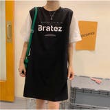 ブラック | ワンピース 半袖 膝丈ワンピ レディース 重ね風 夏服 | And Kawaii