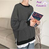 長袖カジュアルパーカー 重ね風 ボーダー柄 | And Kawaii | 詳細画像1 