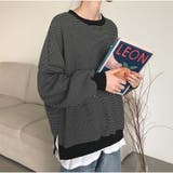 長袖カジュアルパーカー 重ね風 ボーダー柄 | And Kawaii | 詳細画像3 