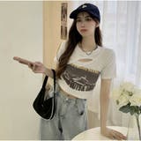 ショート丈Tシャツ ロゴプリント ミニ丈へそ見え半袖 ロゴTシャツ トップス | And Kawaii | 詳細画像9 
